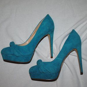 NEW SZ 10 BLUE 5IN HEEL FAUX SUEDE PUMPS